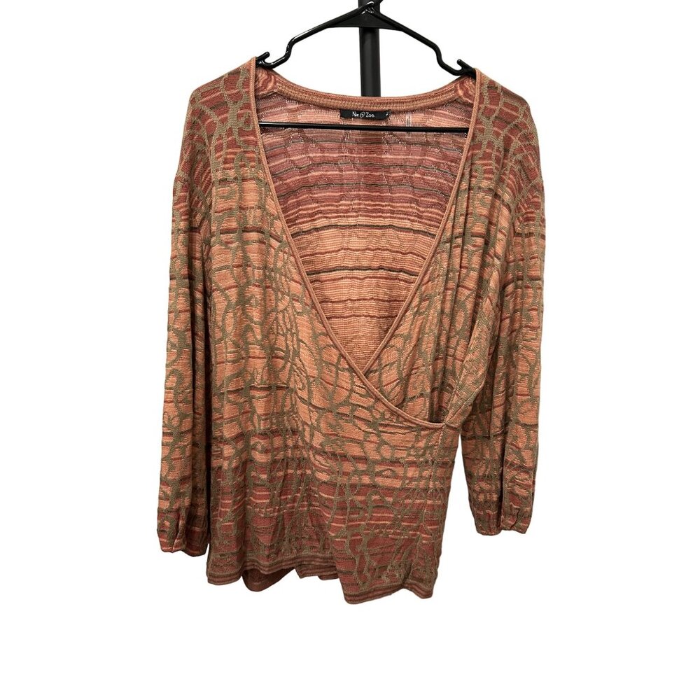 NIC+ZOE Peach and Olive Wrap-Style V-Neck Sweater